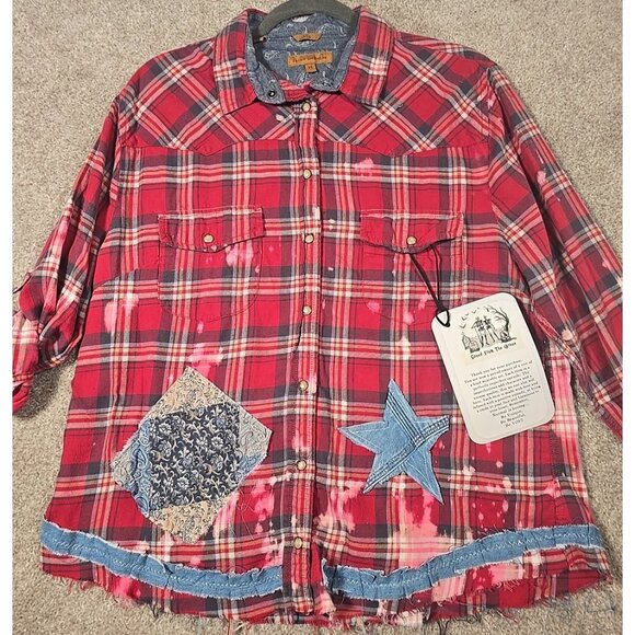 OOAK Upcycled Flannel Shacket Shirt Jason Aldean Small Town Country Music Sz XL - Picture 7 of 16